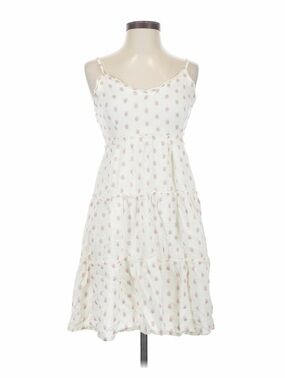 Light Cream Polka Dot Tiered Slip Mini Dress - Spaghetti Strap